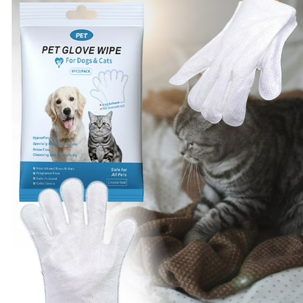 New Pet Glove Wipe for Dogs & Cats 2 Packs Of 6 Hypoallergenic W/ Aloe Extract